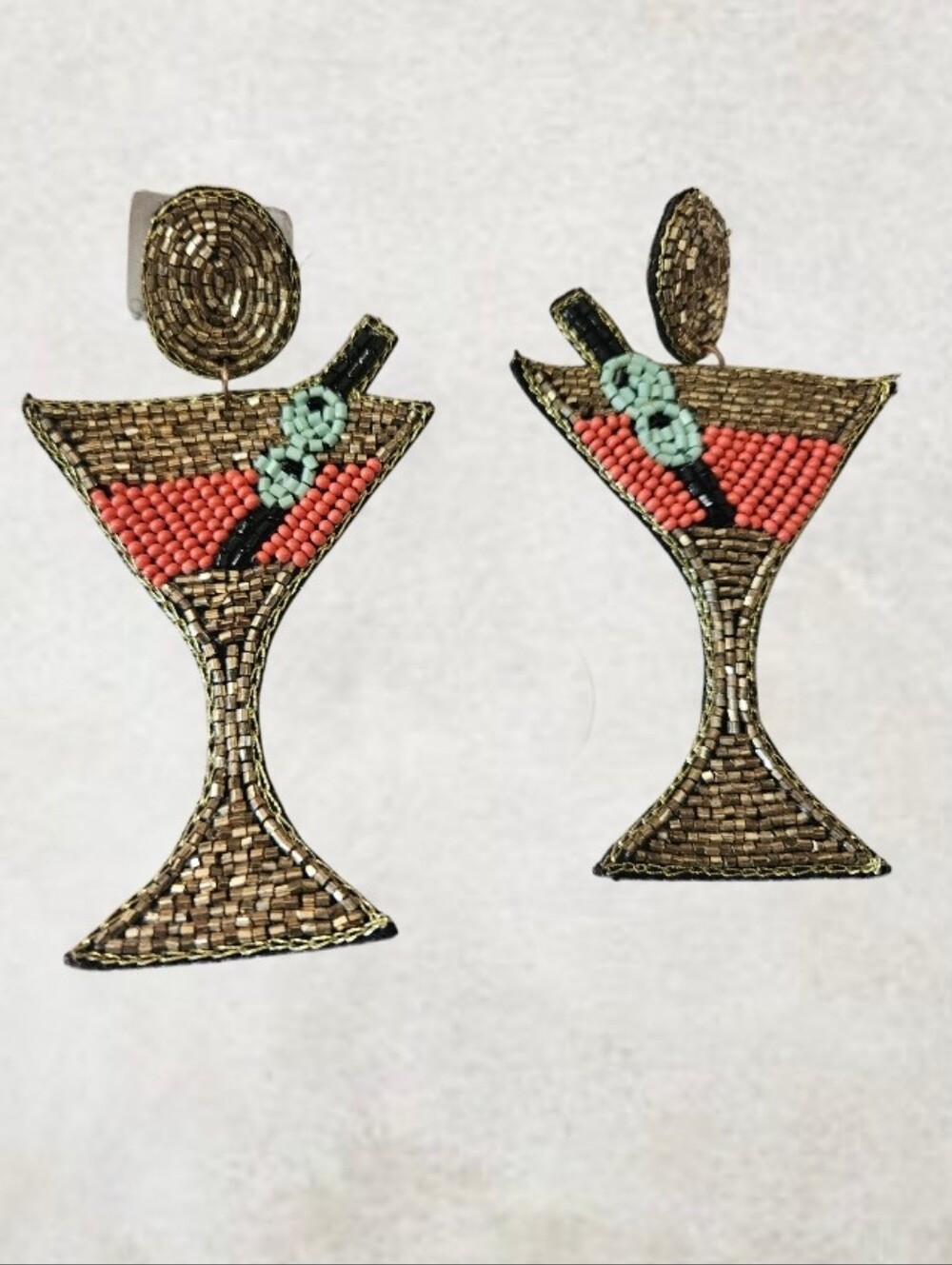 Cocktail Beaded Earrings - Cosmo -Martini - Fun & Lightweight